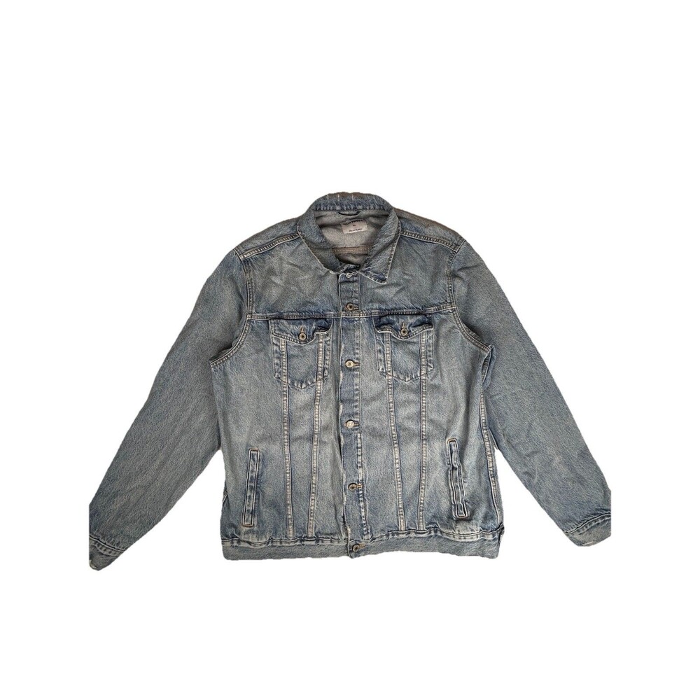 Old Navy distressed blue medium wash trucker jacket denim cotton pockets Men 3XL